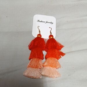 Fashion Jewelry Vibrant Red and Peach Tassel Earrings